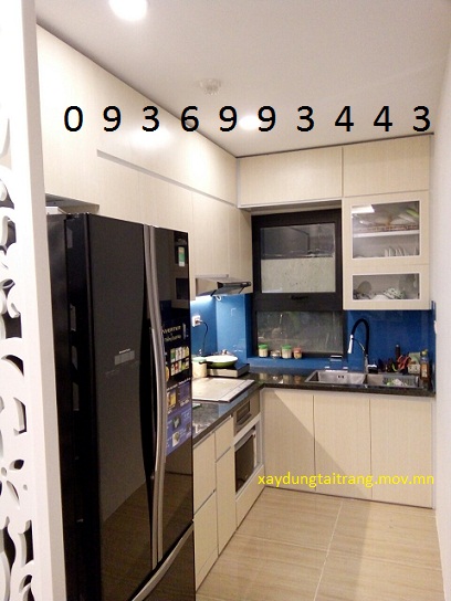 thi công tủ bếp nhôm cánh gỗ nhựa chữ L thi công tủ bếp nhôm cánh gỗ nhựa chữ L