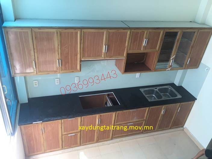 tủ bếp nhôm vân gỗ tủ bếp nhôm vân gỗ
