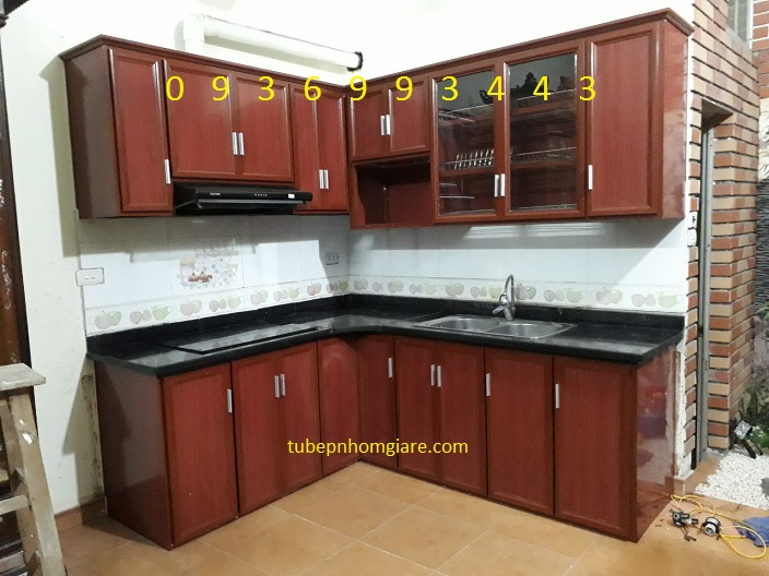 tủ bếp nhôm vân gỗ chữ L tủ bếp nhôm vân gỗ chữ L