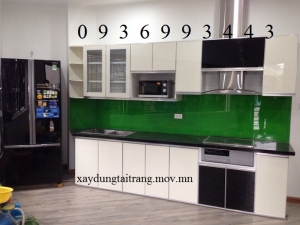 thiết kế tủ bếp nhôm cánh acrylic đẹp