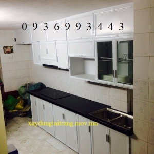 thiết kế tủ bếp nhôm sơn tĩnh điện