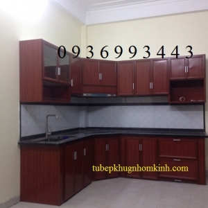 thiết kế tủ bếp nhôm vân gỗ