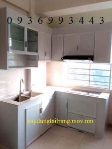 tủ bếp nhôm kính chữ L