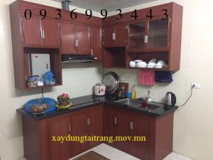 mẫu tủ bếp nhôm vân gỗ