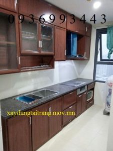 tủ bếp nhôm vân gỗ chữ I