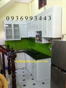 tủ bếp nhôm sơn tĩnh điện chữ L