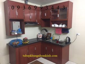 tủ bếp nhôm giả gỗ