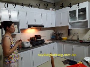 tủ bếp nhôm sơn tĩnh điện