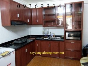 thiết kế tủ bếp nhôm vân gỗ