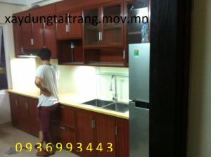mẫu tủ bếp nhôm vân gỗ
