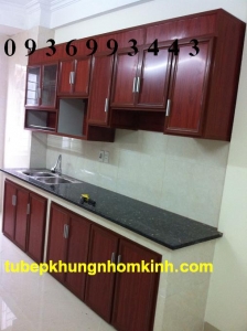 tủ bếp nhôm kính nhôm vân gỗ