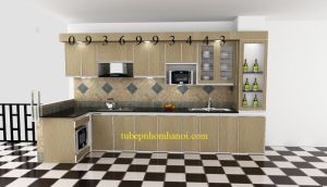thiết kế tủ bếp nhôm cánh Laminate đẹp