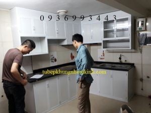 mẫu thiết kế tủ bếp nhôm sơn tĩnh điện