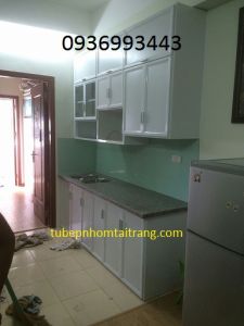 thi công tủ bếp nhôm sơn tĩnh điện