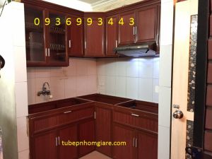 tủ bếp nhôm vân gỗ