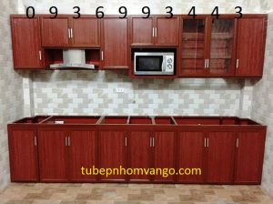 mẫu tủ bếp nhôm vân gỗ