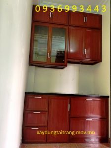 thi công tủ bếp nhôm kính