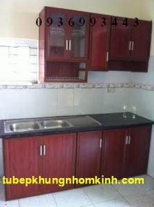 tủ bếp nhôm vân gỗ
