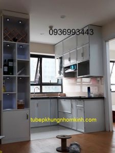 mẫu tủ bếp nhôm sơn tĩnh điện