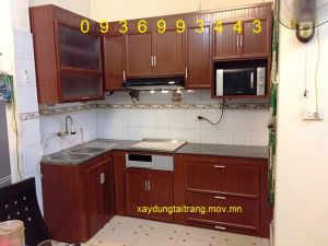 mẫu tủ bếp nhôm vân gỗ