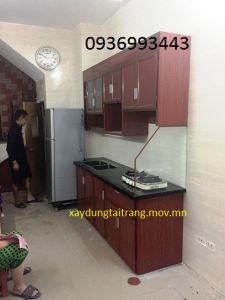 thi công tủ bếp nhôm vân gỗ