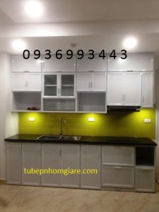 thi công tủ bếp nhôm sơn tĩnh điện