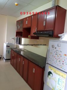 Tủ bếp nhôm vân gỗ cao cấp