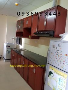 mẫu tủ bếp nhôm vân gỗ