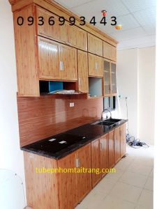 thiết kế tủ bếp nhôm vân gỗ chữ I