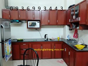 mẫu tủ bếp nhôm vân gỗ chữ L