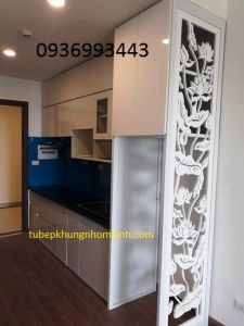 thi công tủ bếp nhôm cánh gỗ nhựa