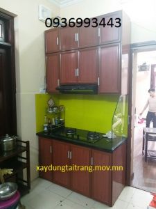 tủ bếp nhôm vân gỗ chữ I