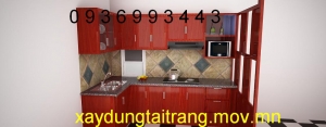 thi công tủ bếp nhôm vân gỗ