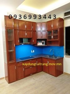 thiết kế tủ bếp nhôm vân gỗ đẹp