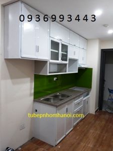 thi công tủ bếp nhôm sơn tĩnh điện