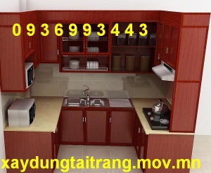 thiết kế - thi công tủ bếp nhôm vân gỗ