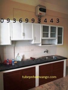 mẫu thi công tủ bếp nhôm xây bệ bếp