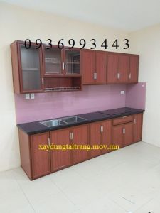 tủ bếp nhôm vân gỗ