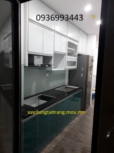 mẫu thi công tủ bếp nhôm cánh hệ Zang Lee