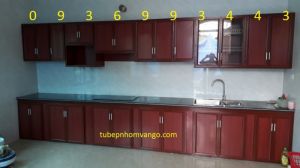 mẫu thi công tủ bếp nhôm vân gỗ chữ I