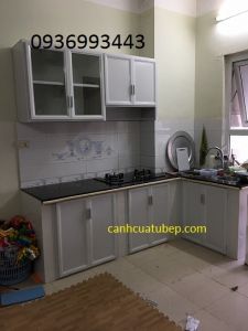 mẫu tủ bếp nhôm  xây bệ bếp