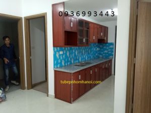 mẫu thiết kế tủ bếp nhôm vân gỗ