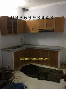 tủ bếp nhôm xây bệ bếp