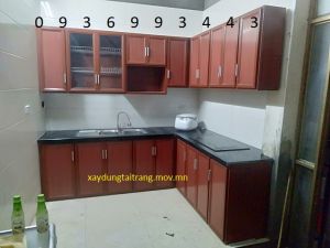tủ bếp nhôm vân gỗ