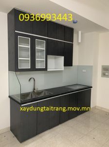 thi công tủ bếp nhôm cánh Laminate