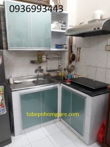 tủ bếp nhôm cánh hệ Zang Lee xây bệ bếp
