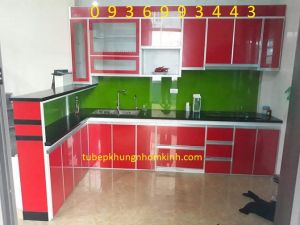 thiết kế tủ bếp nhôm cánh hệ Zang Lee có quầy bar