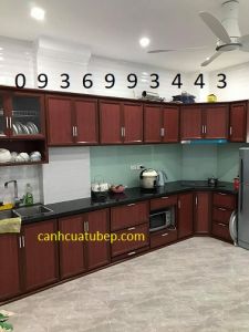 thi công tủ bếp nhôm vân gỗ