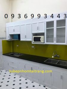 tủ bếp nhôm sơn tĩnh điện xây bệ bếp