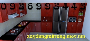 thiết kế tủ bếp nhôm vân gỗ